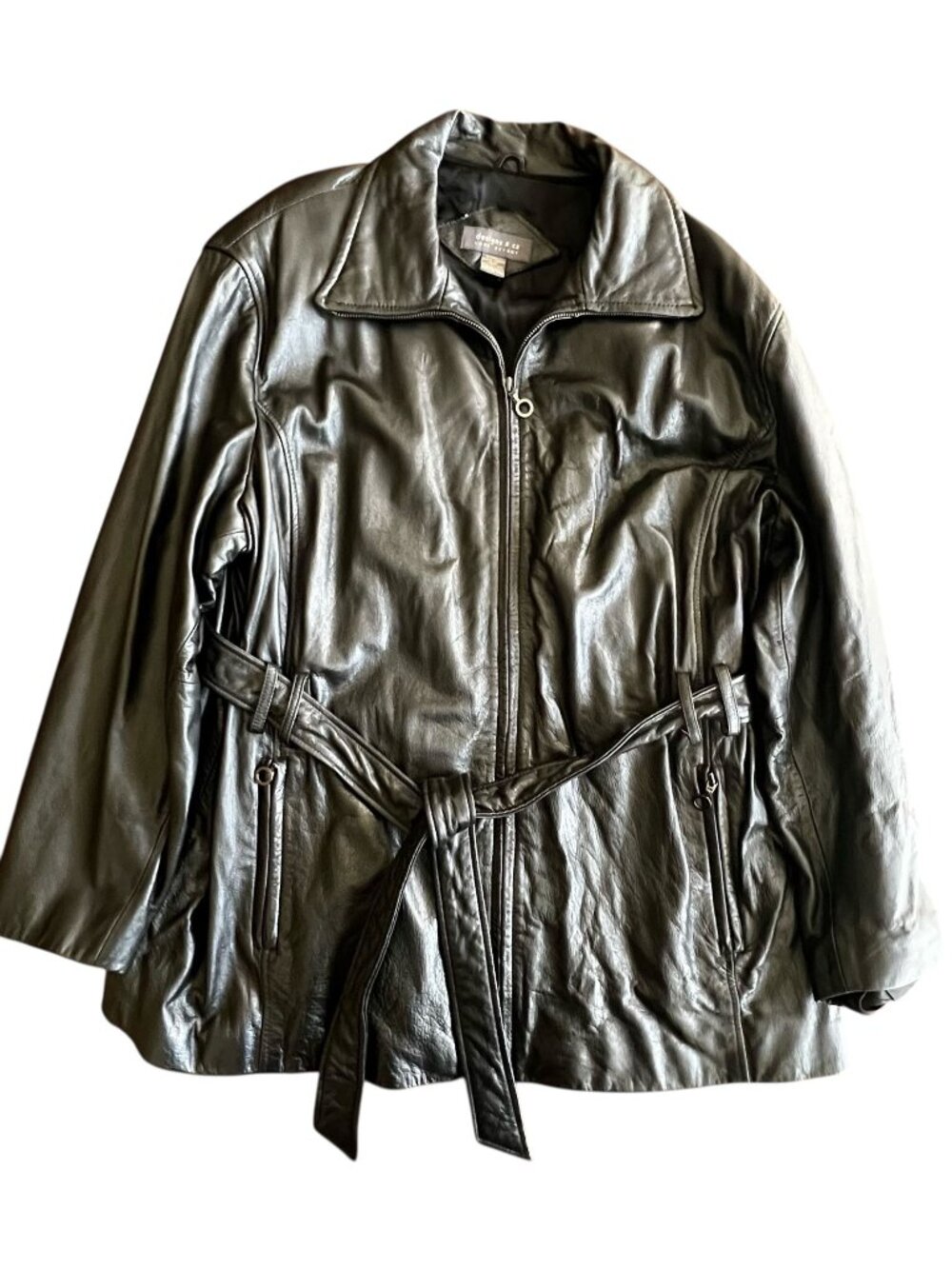 Lane Bryant Black Leather Jacket Belted Womens Size 22/24 Short MOTO Biker